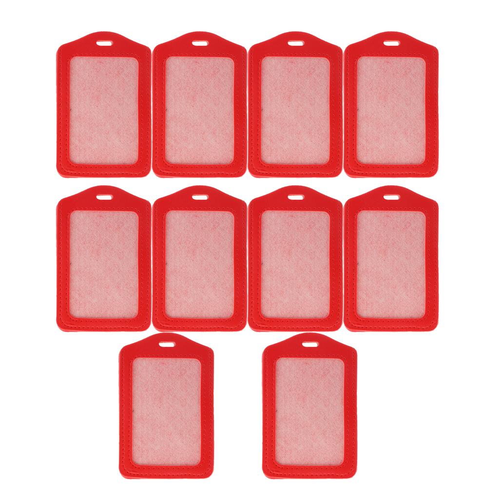 10Pcs PU Leather Business ID Badge Card Holder Card Case, Vertical Red