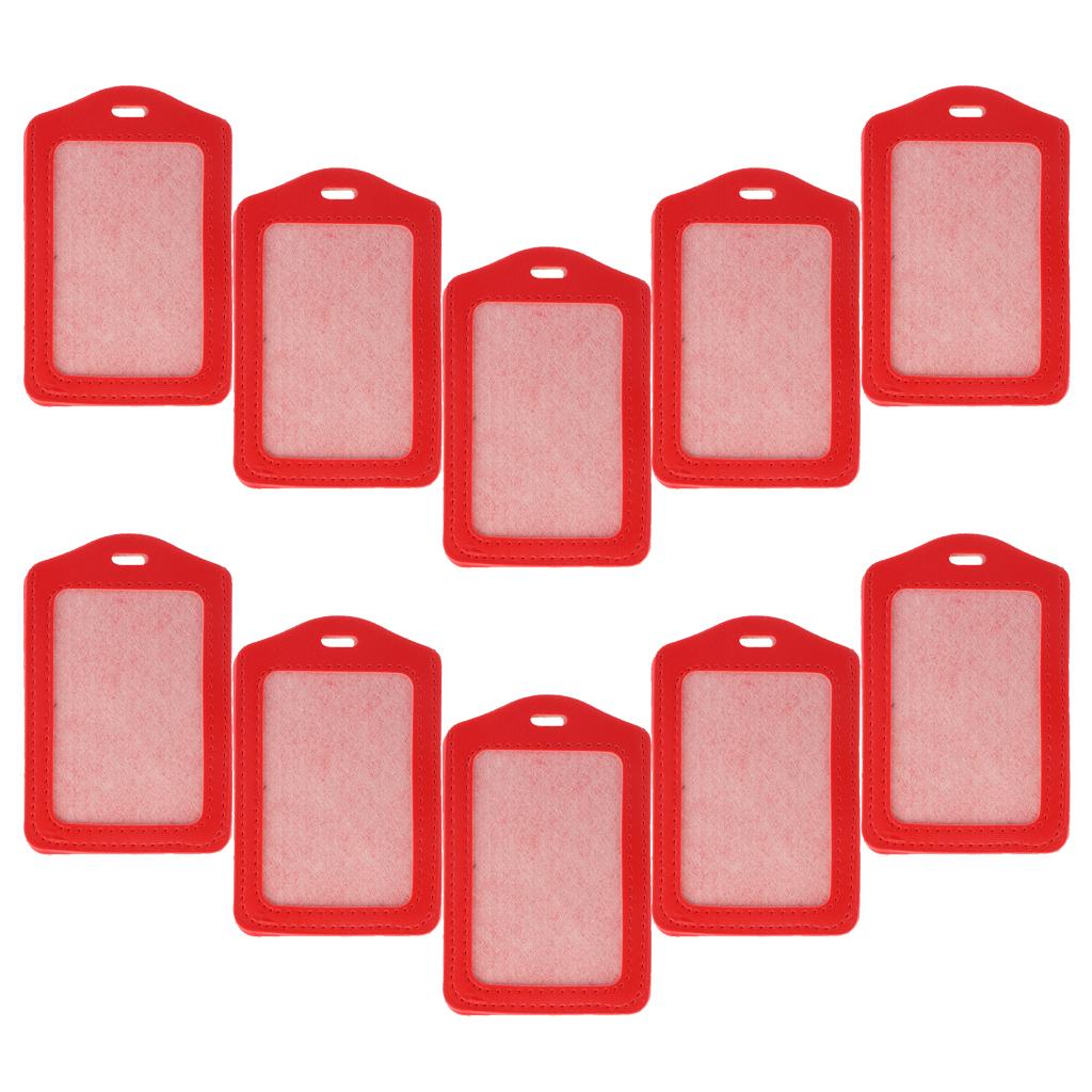 10Pcs PU Leather Business ID Badge Card Holder Card Case, Vertical Red