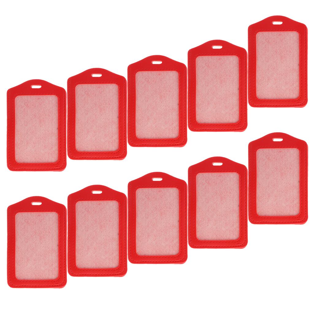 10Pcs PU Leather Business ID Badge Card Holder Card Case, Vertical Red