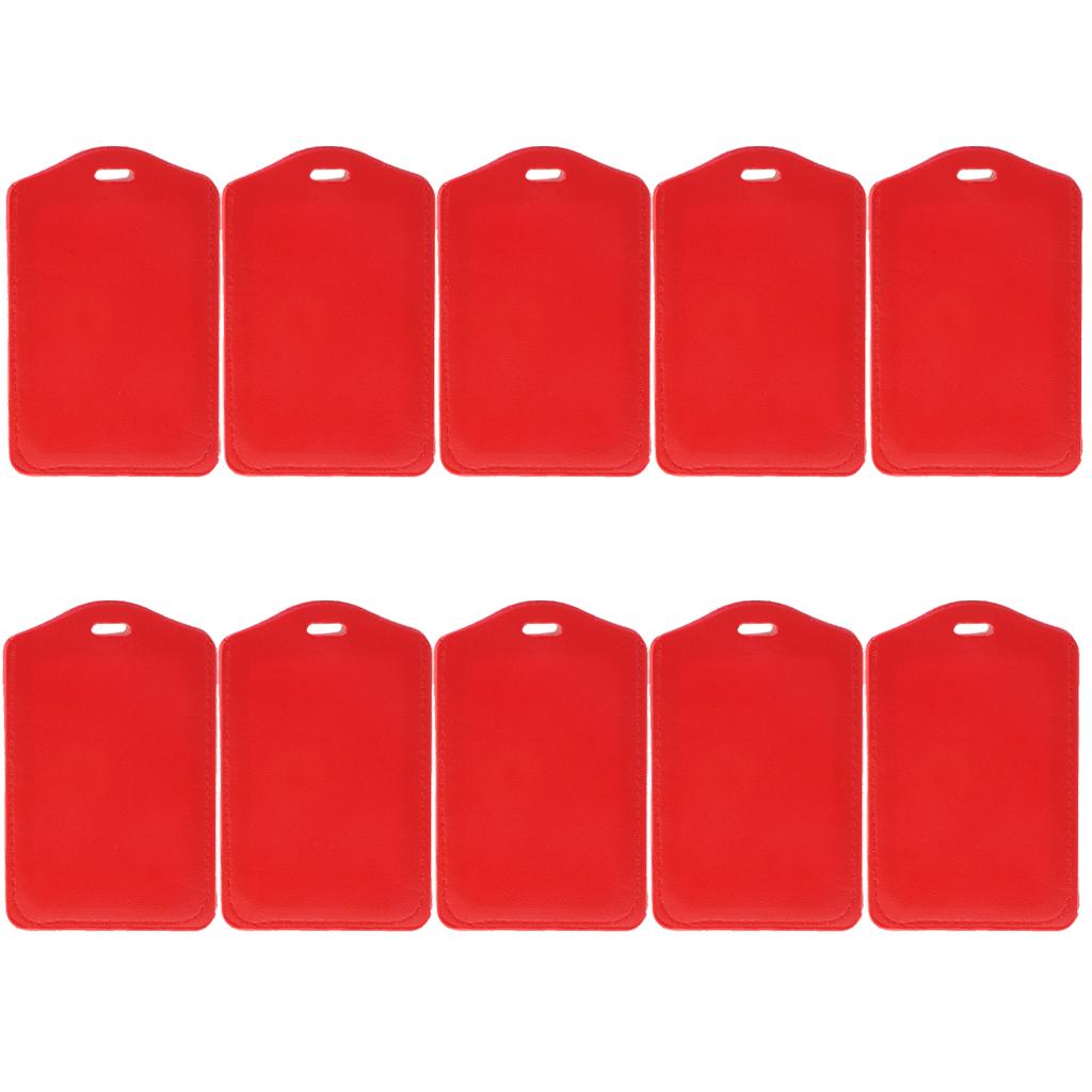 10Pcs PU Leather Business ID Badge Card Holder Card Case, Vertical Red