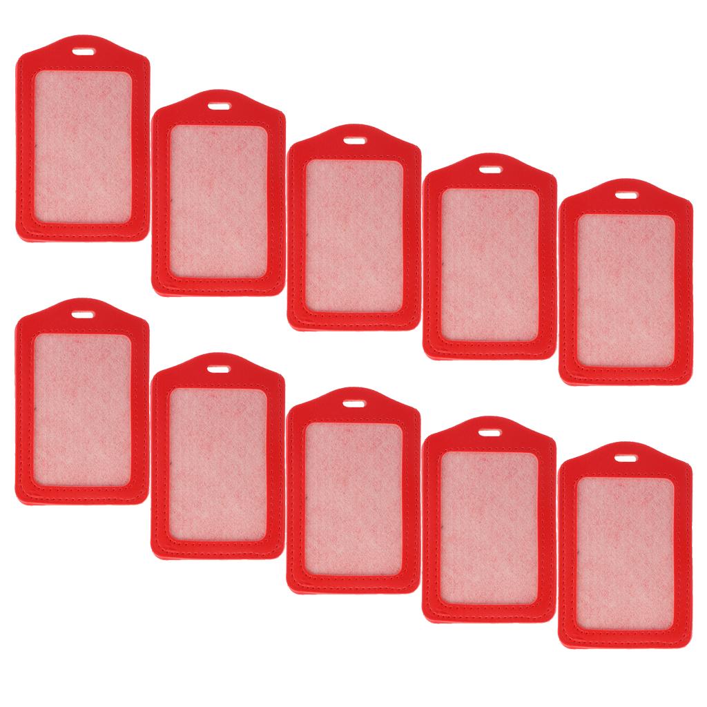 10Pcs PU Leather Business ID Badge Card Holder Card Case, Vertical Red