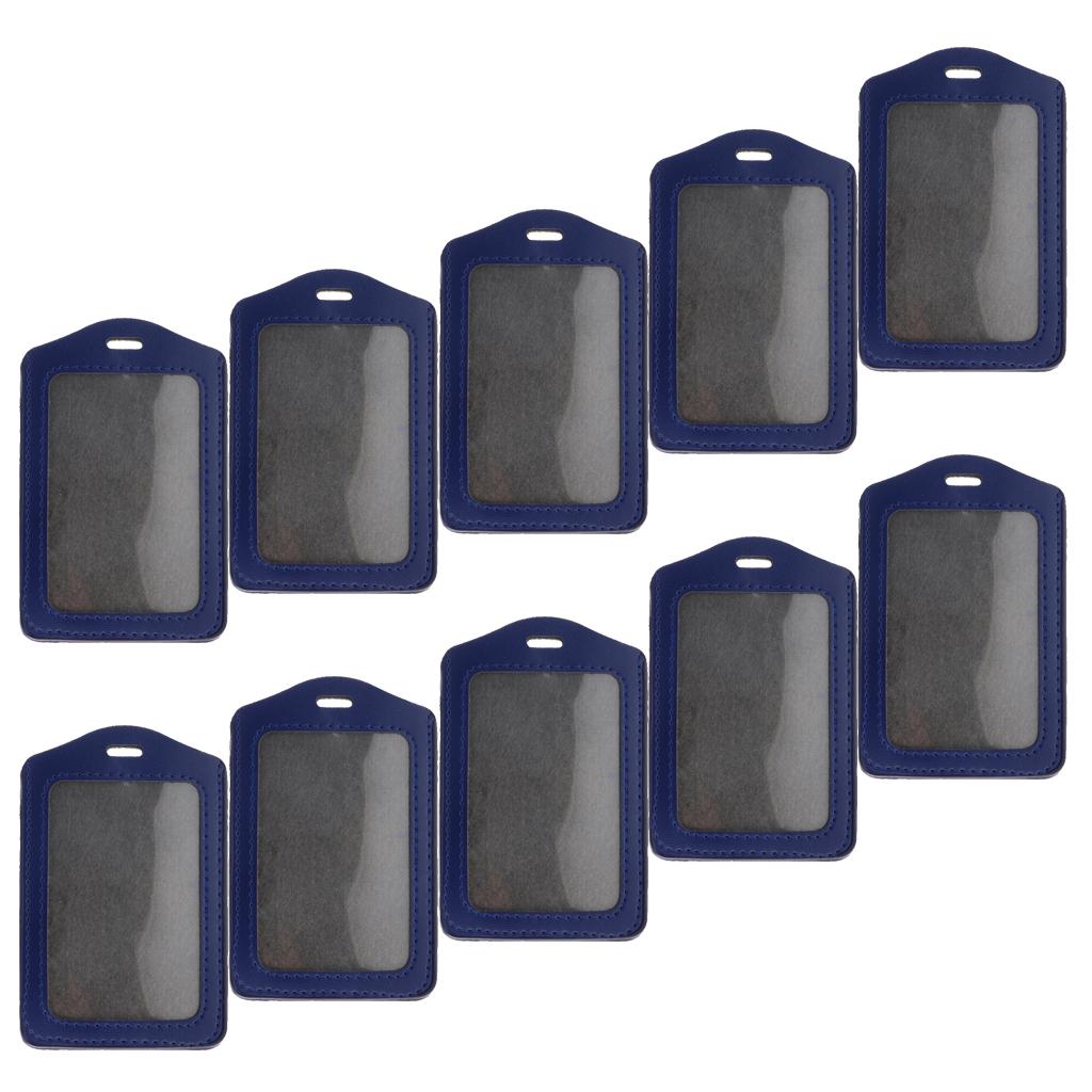 10Pcs PU Leather Business ID Badge Card Holder Card Case, Vertical Dark Blue