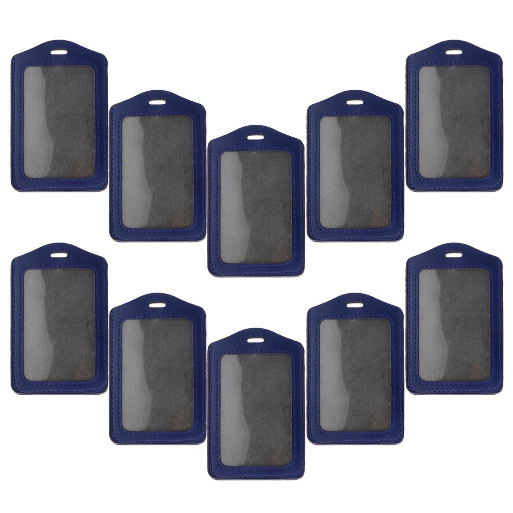 10Pcs PU Leather Business ID Badge Card Holder Card Case, Vertical Dark Blue