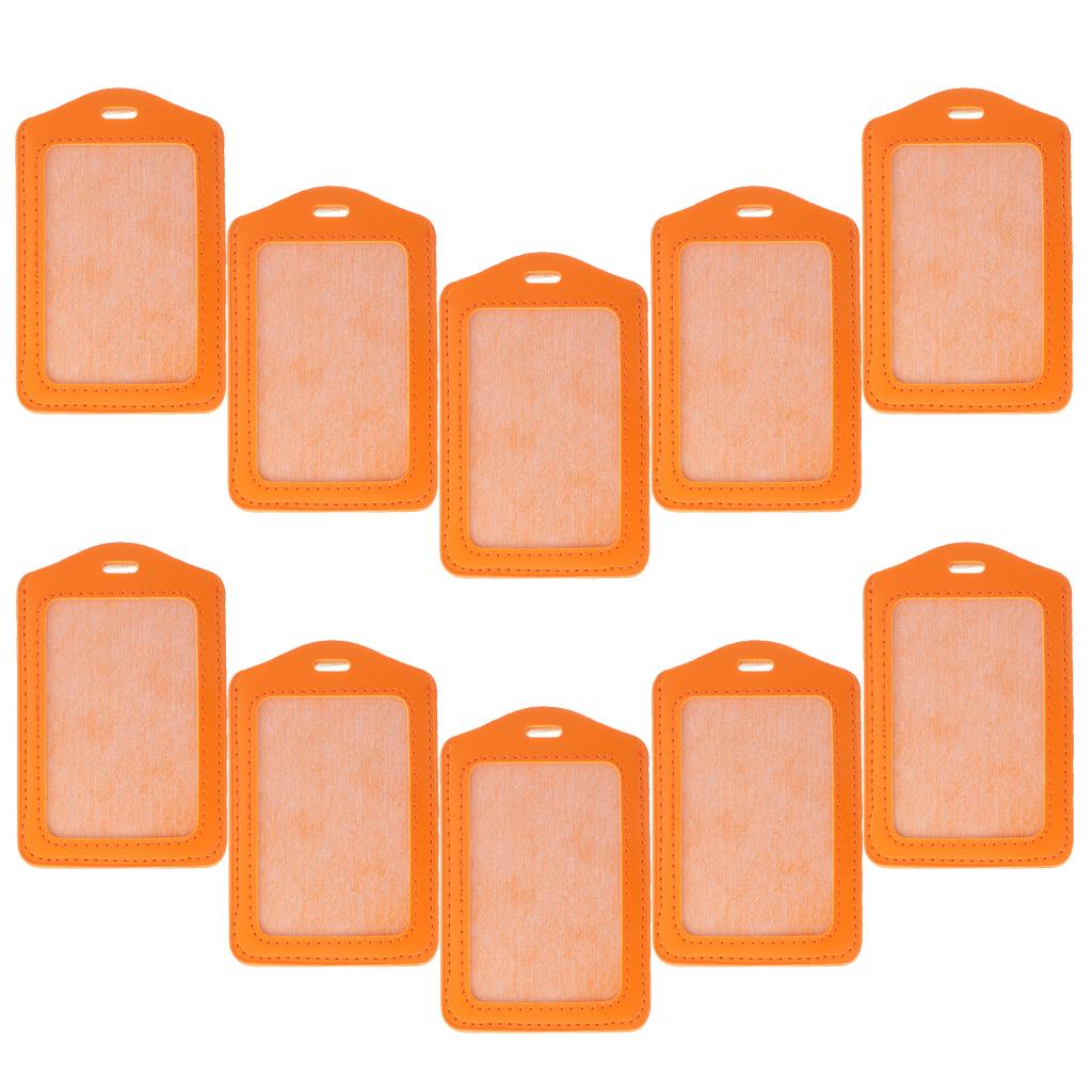 10Pcs PU Leather Business ID Badge Card Holder Card Case, Vertical Orange