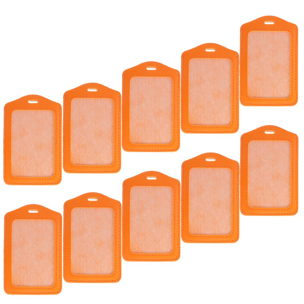 10Pcs PU Leather Business ID Badge Card Holder Card Case, Vertical Orange