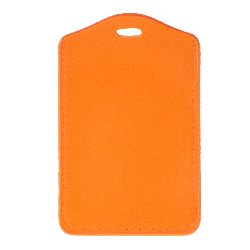 10Pcs PU Leather Business ID Badge Card Holder Card Case, Vertical Orange