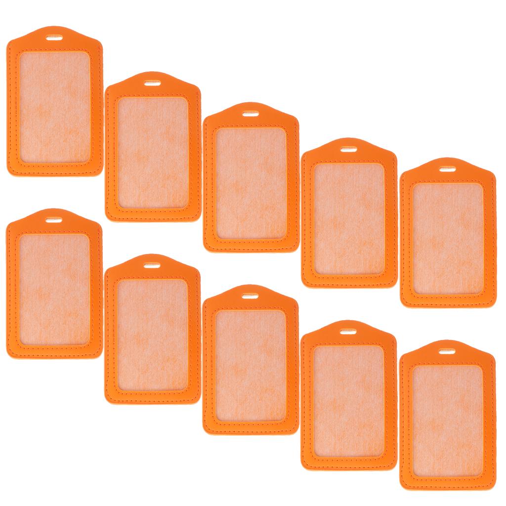 10Pcs PU Leather Business ID Badge Card Holder Card Case, Vertical Orange