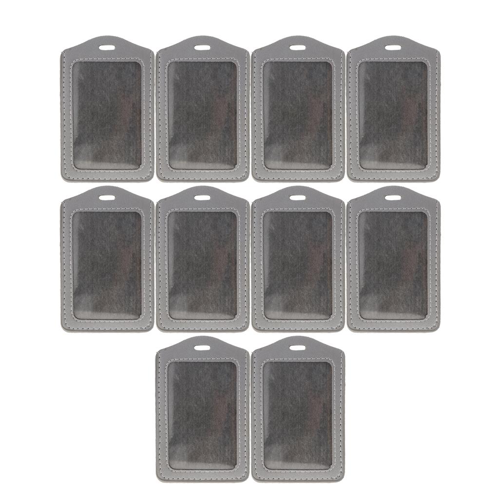 10Pcs PU Leather Business ID Badge Card Holder Card Case, Vertical Gray