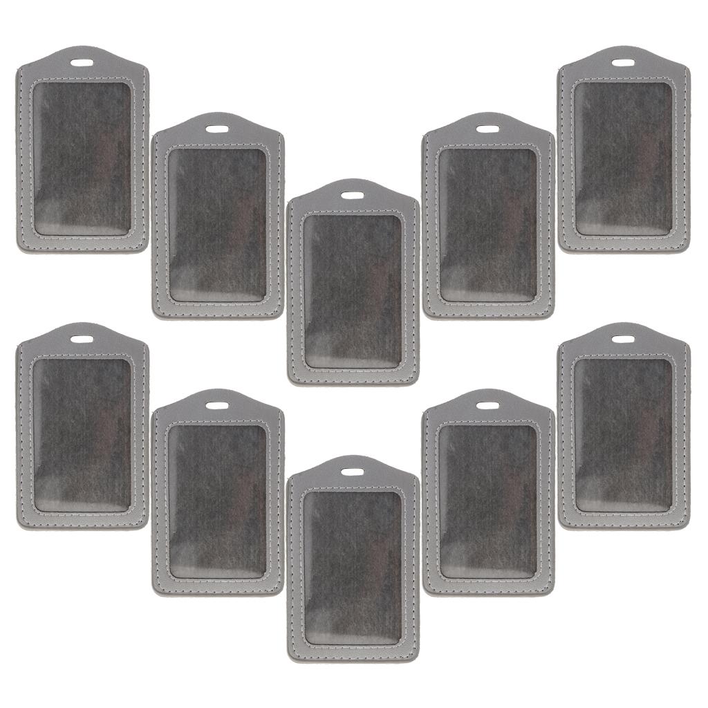 10Pcs PU Leather Business ID Badge Card Holder Card Case, Vertical Gray