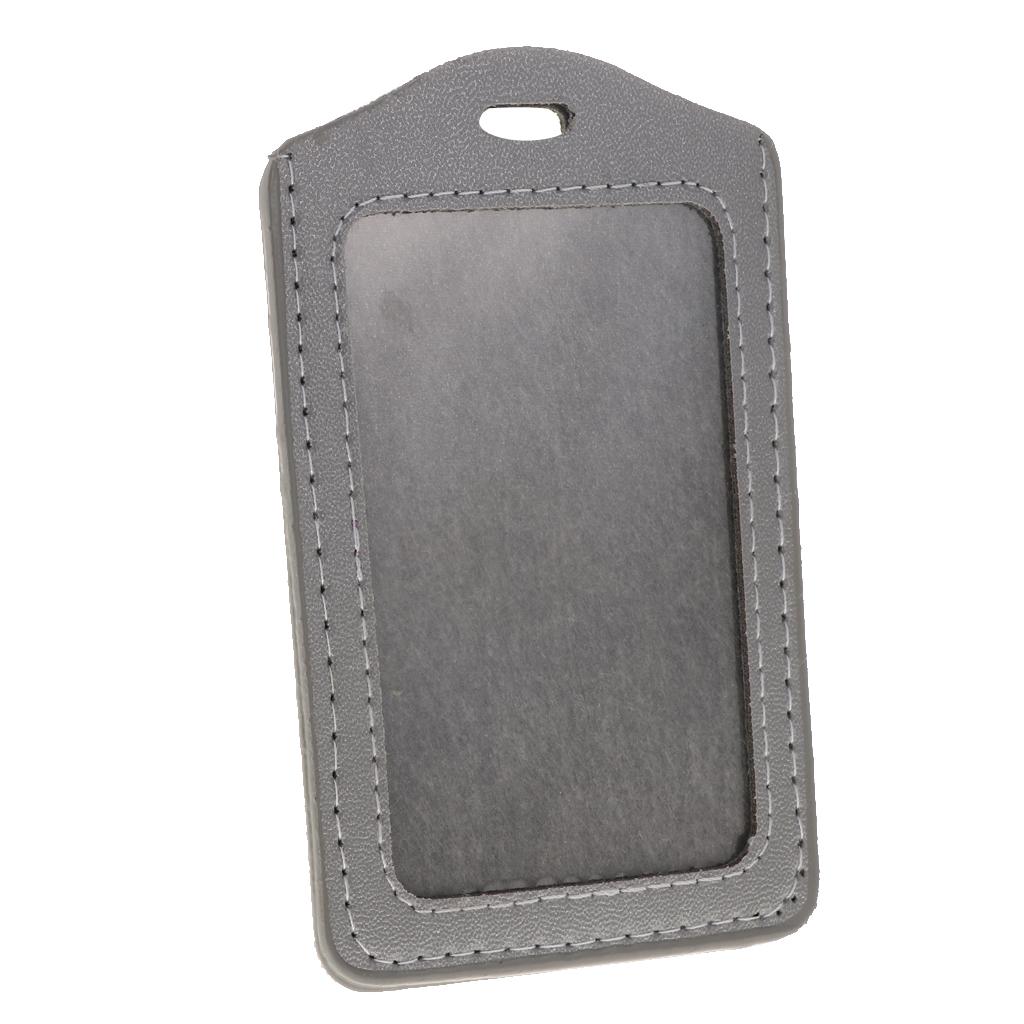 10Pcs PU Leather Business ID Badge Card Holder Card Case, Vertical Gray