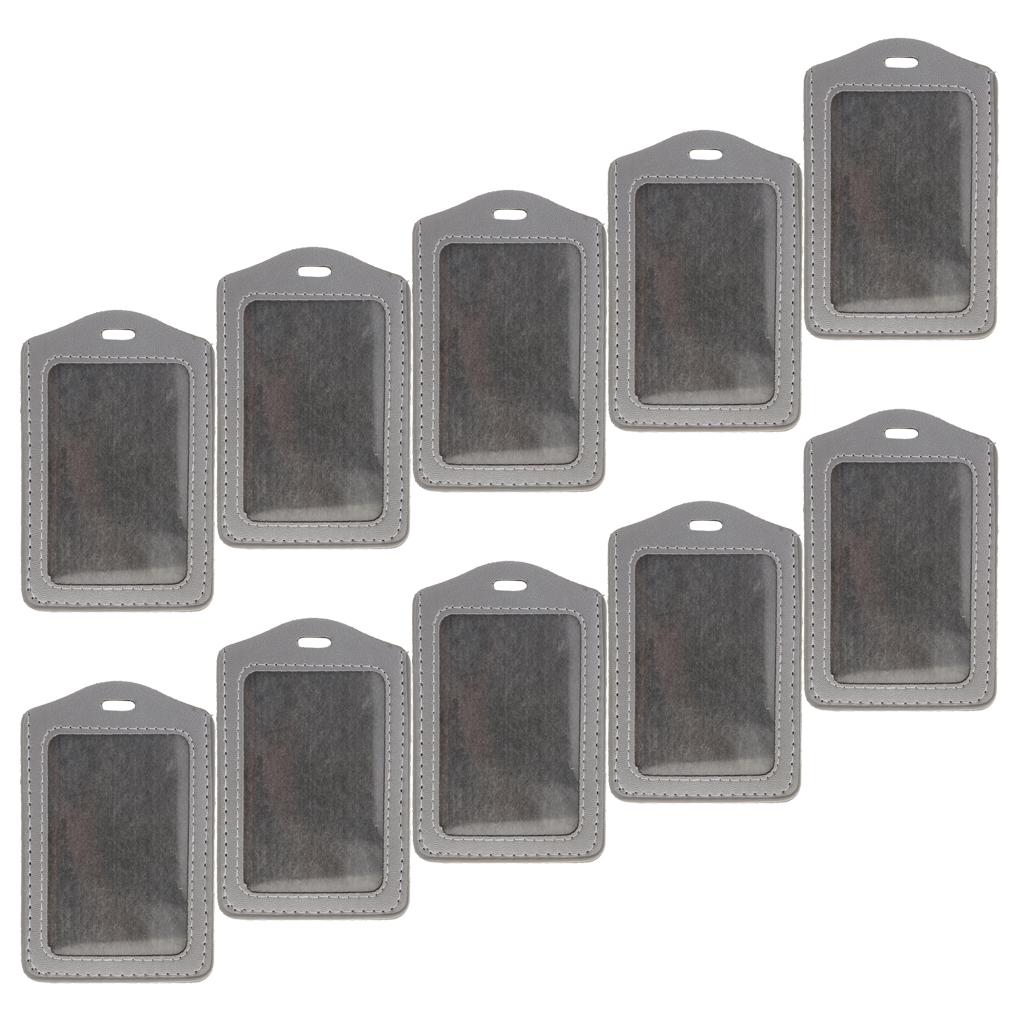 10Pcs PU Leather Business ID Badge Card Holder Card Case, Vertical Gray