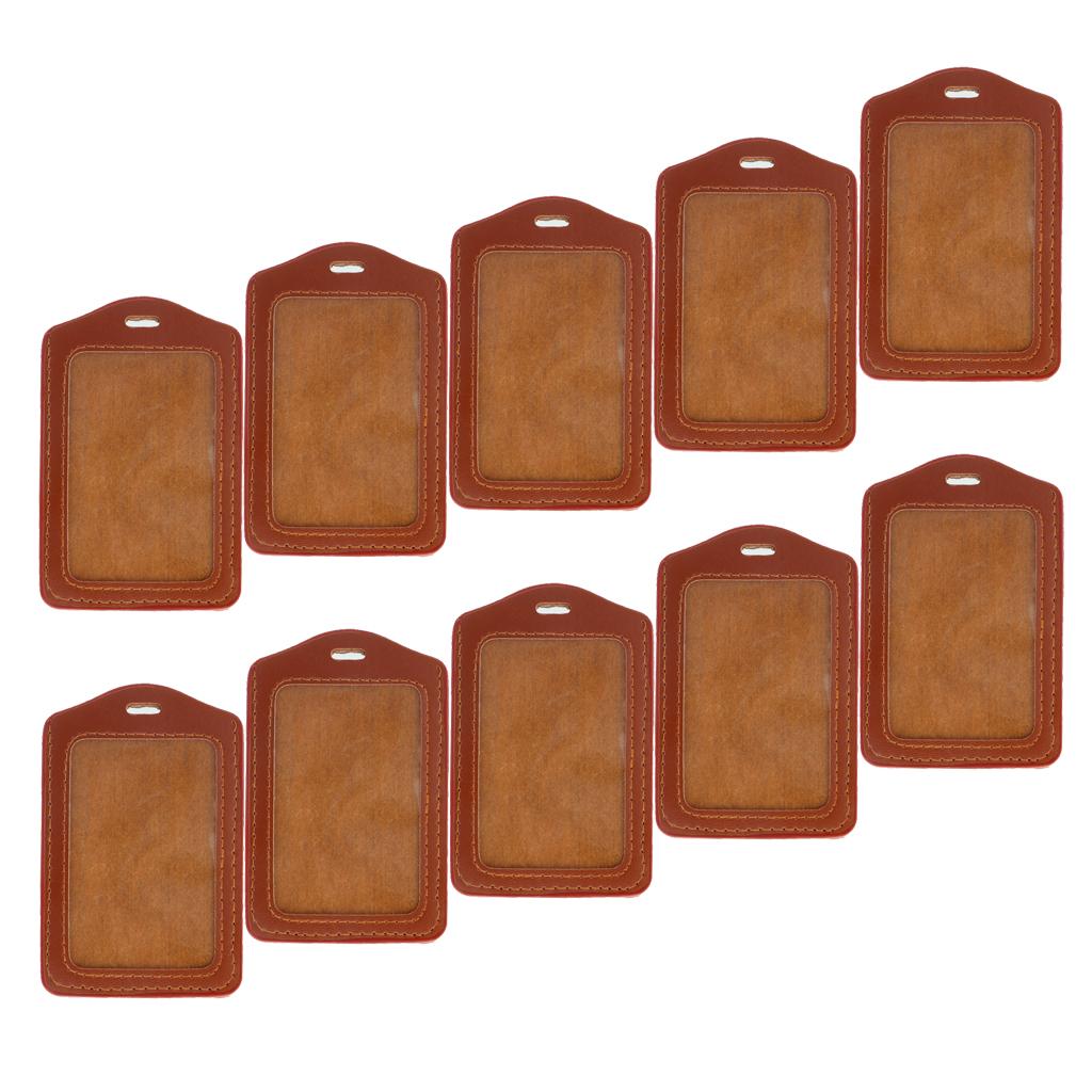 10Pcs PU Leather Business ID Badge Card Holder Card Case, Vertical Brown