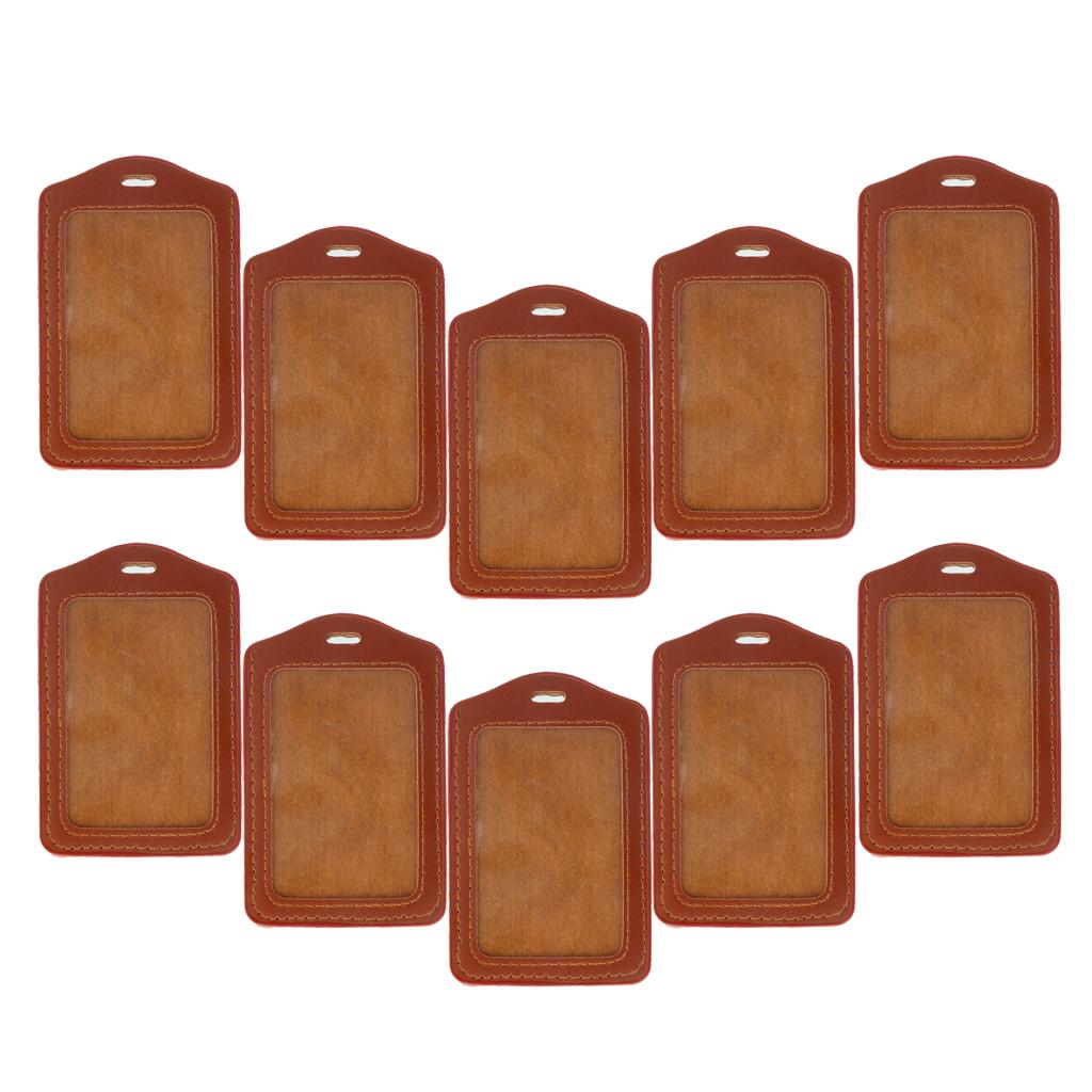 10Pcs PU Leather Business ID Badge Card Holder Card Case, Vertical Brown