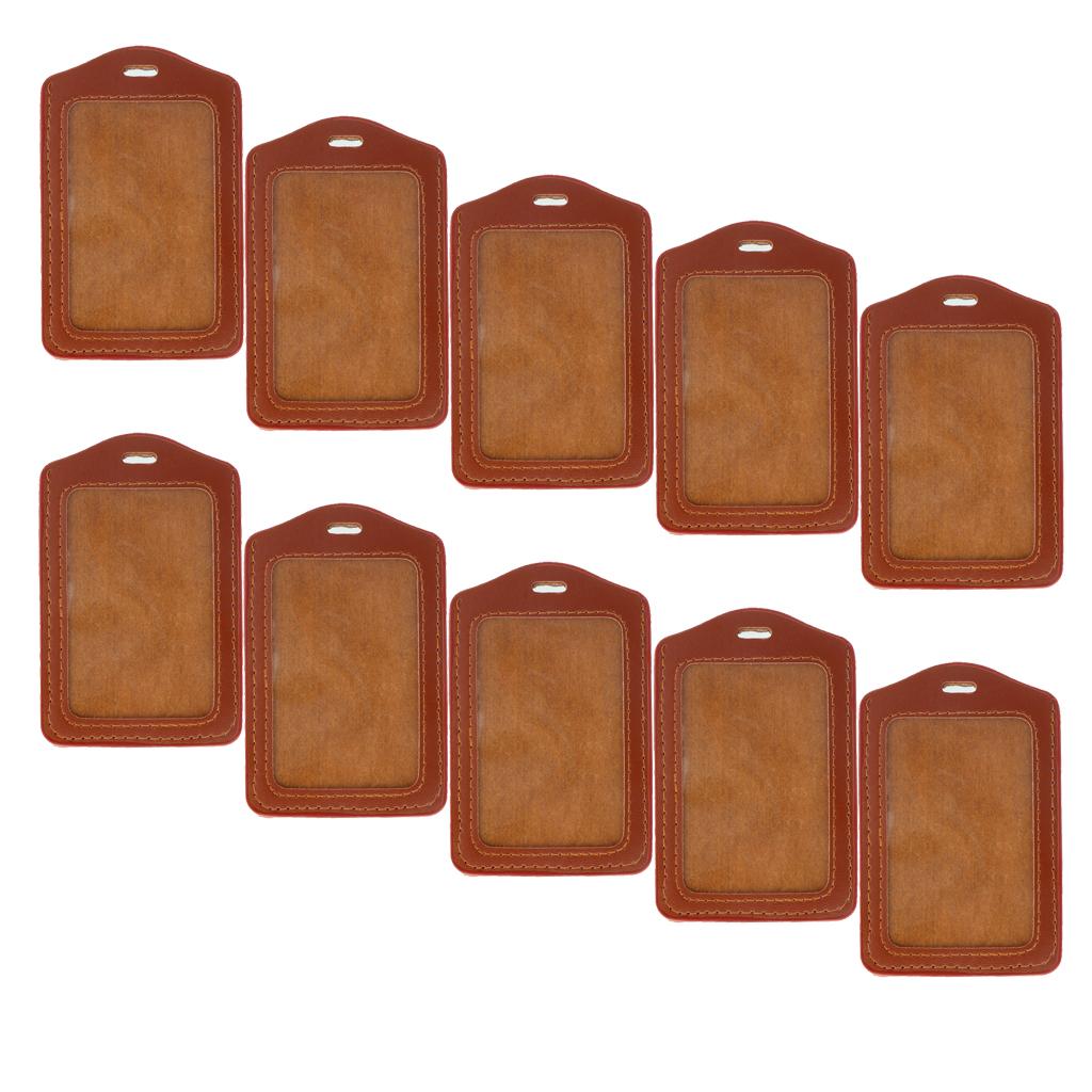 10Pcs PU Leather Business ID Badge Card Holder Card Case, Vertical Brown