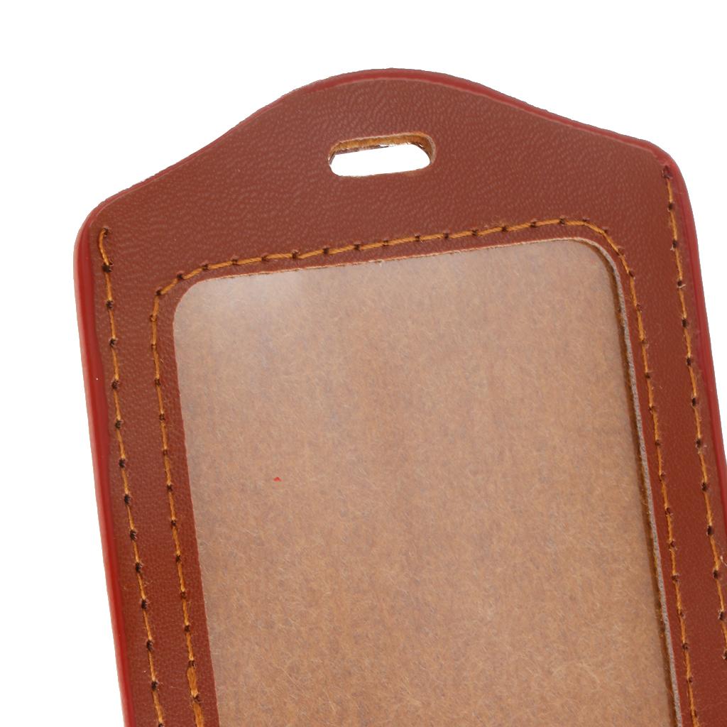 10Pcs PU Leather Business ID Badge Card Holder Card Case, Vertical Brown