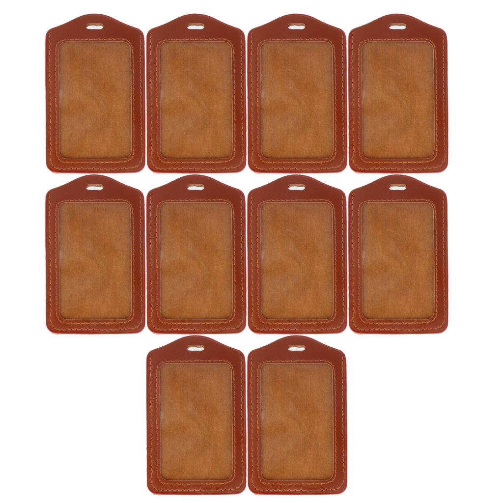 10Pcs PU Leather Business ID Badge Card Holder Card Case, Vertical Brown