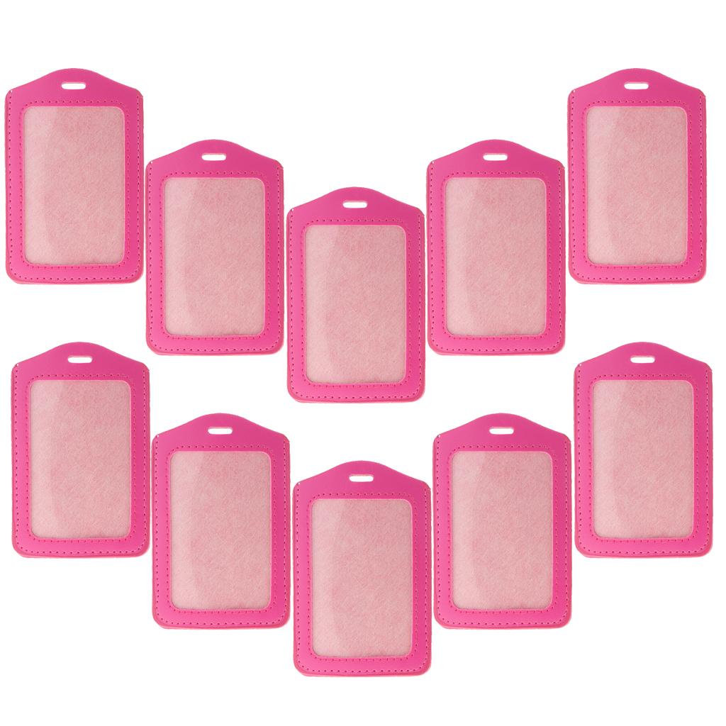 10Pcs PU Leather Business ID Badge Card Holder Card Case, Vertical Pink