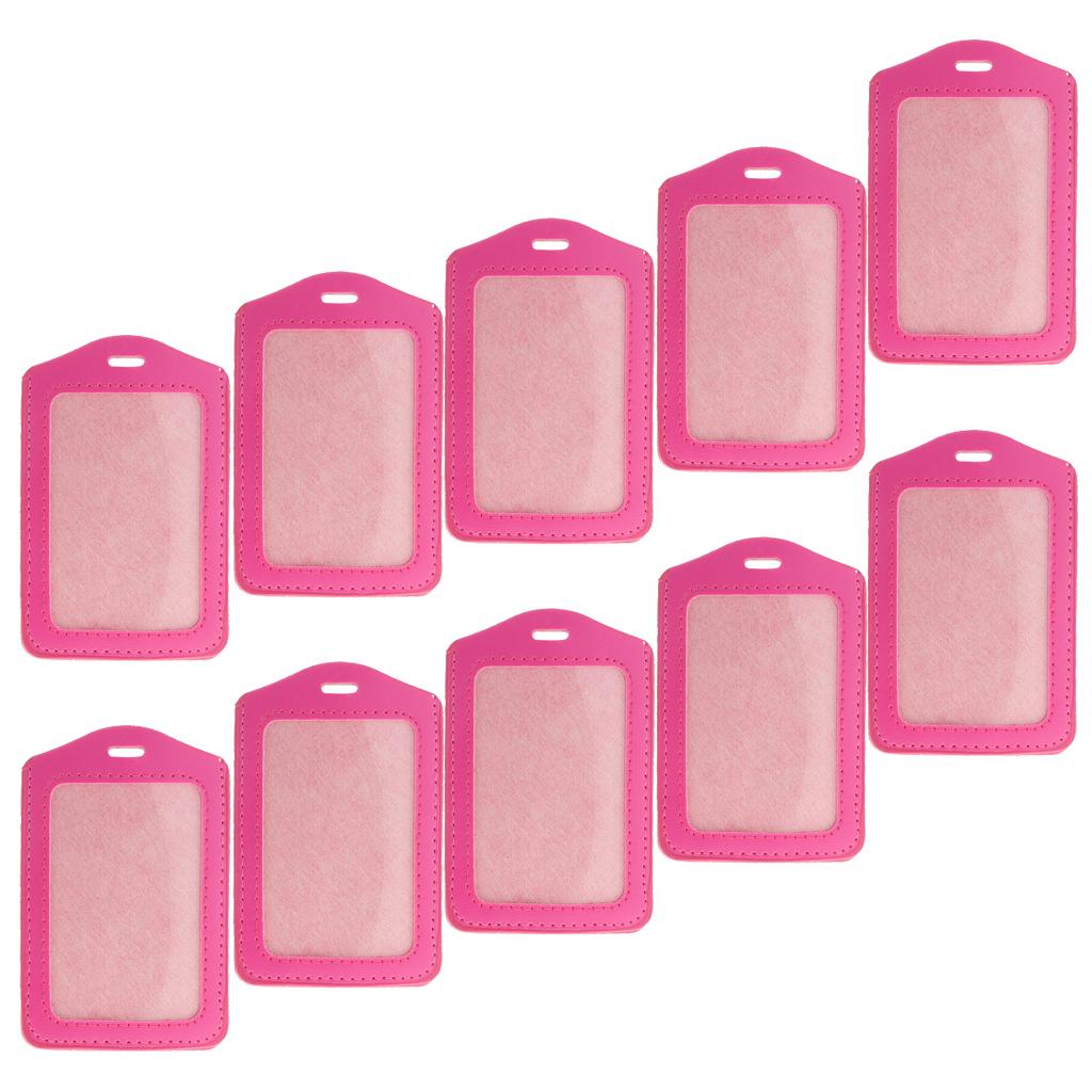 10Pcs PU Leather Business ID Badge Card Holder Card Case, Vertical Pink