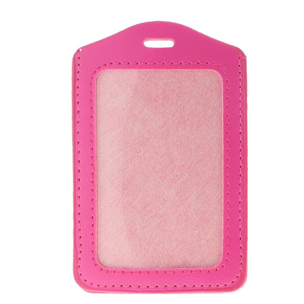 10Pcs PU Leather Business ID Badge Card Holder Card Case, Vertical Pink