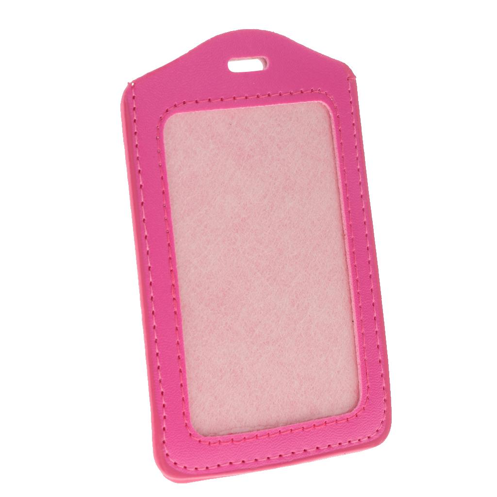 10Pcs PU Leather Business ID Badge Card Holder Card Case, Vertical Pink