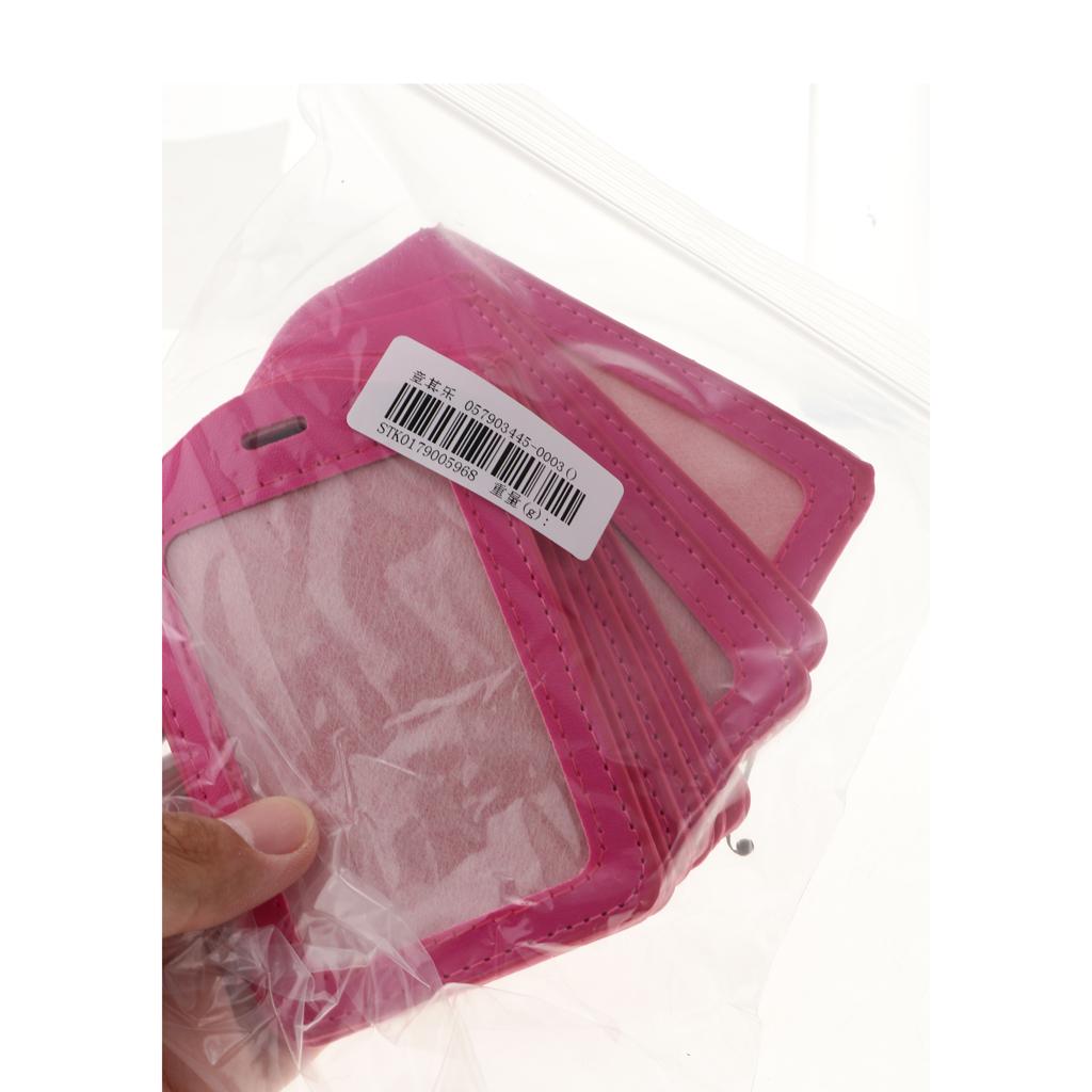 10Pcs PU Leather Business ID Badge Card Holder Card Case, Vertical Pink