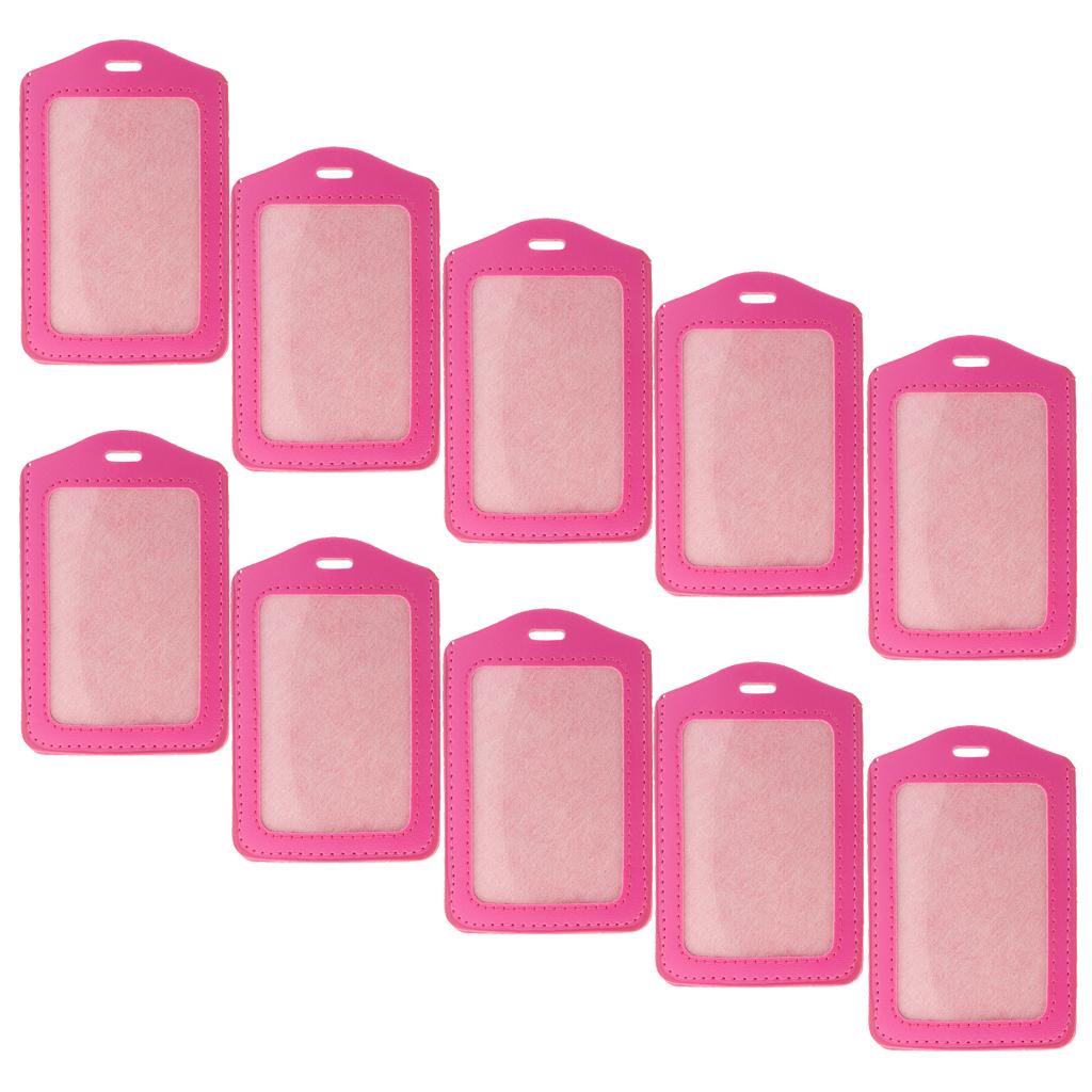 10Pcs PU Leather Business ID Badge Card Holder Card Case, Vertical Pink