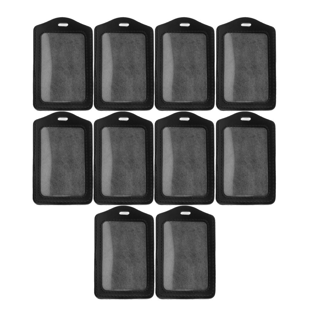 10Pcs PU Leather Business ID Badge Card Holder Card Case, Vertical Black