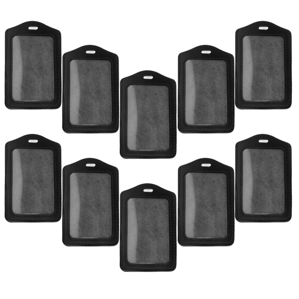 10Pcs PU Leather Business ID Badge Card Holder Card Case, Vertical Black