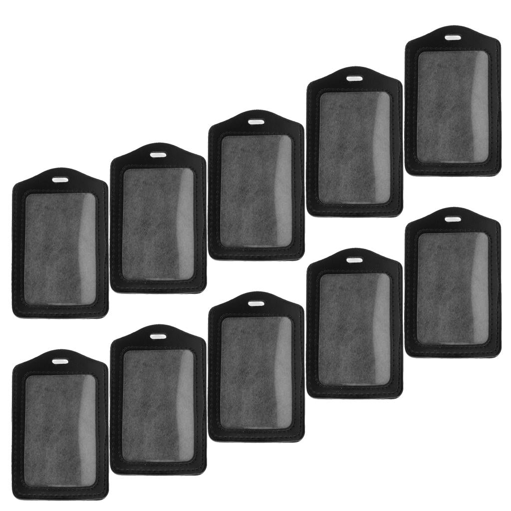 10Pcs PU Leather Business ID Badge Card Holder Card Case, Vertical Black