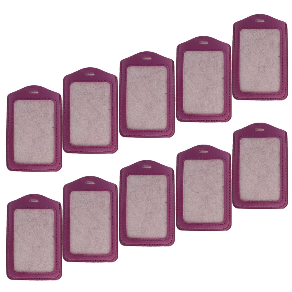 10Pcs PU Leather Business ID Badge Card Holder Card Case, Vertical Purple