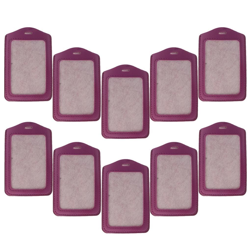 10Pcs PU Leather Business ID Badge Card Holder Card Case, Vertical Purple