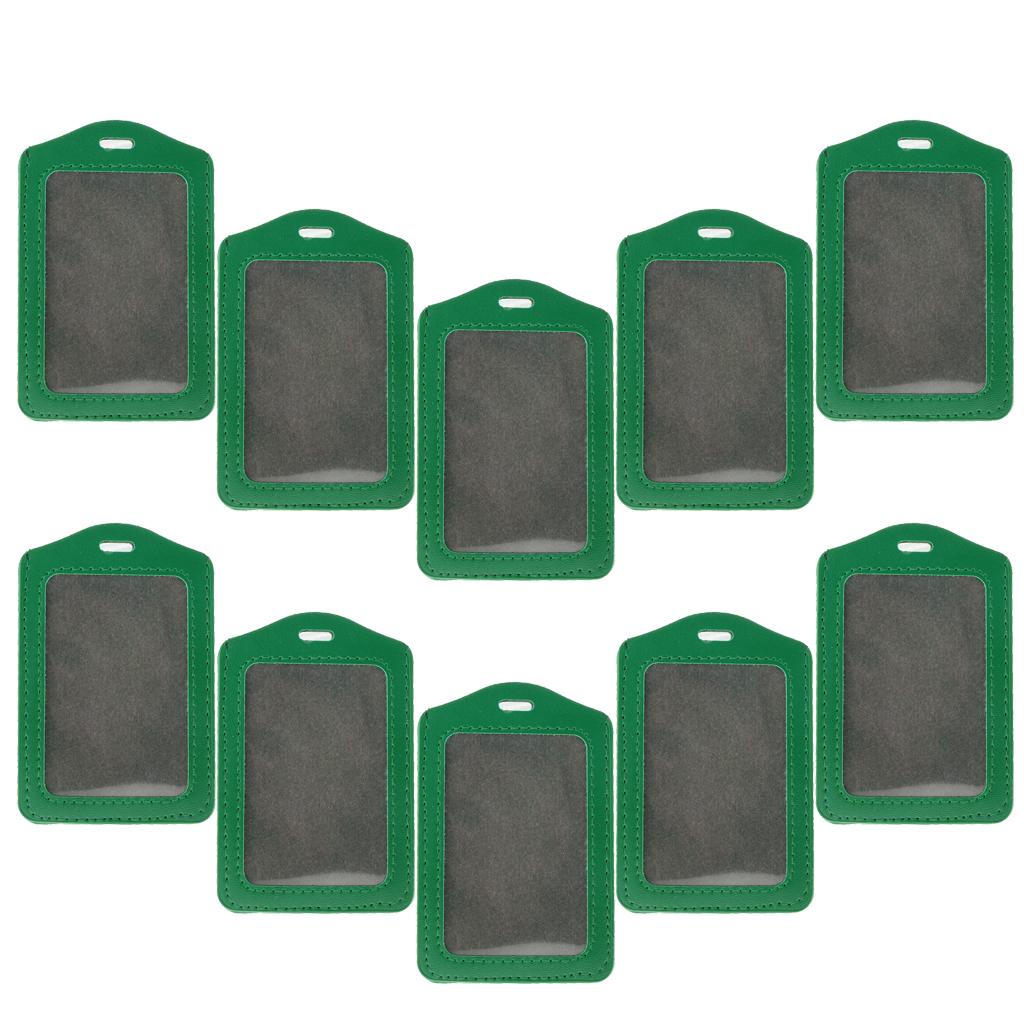 10Pcs PU Leather Business ID Badge Card Holder Card Case, Vertical Green