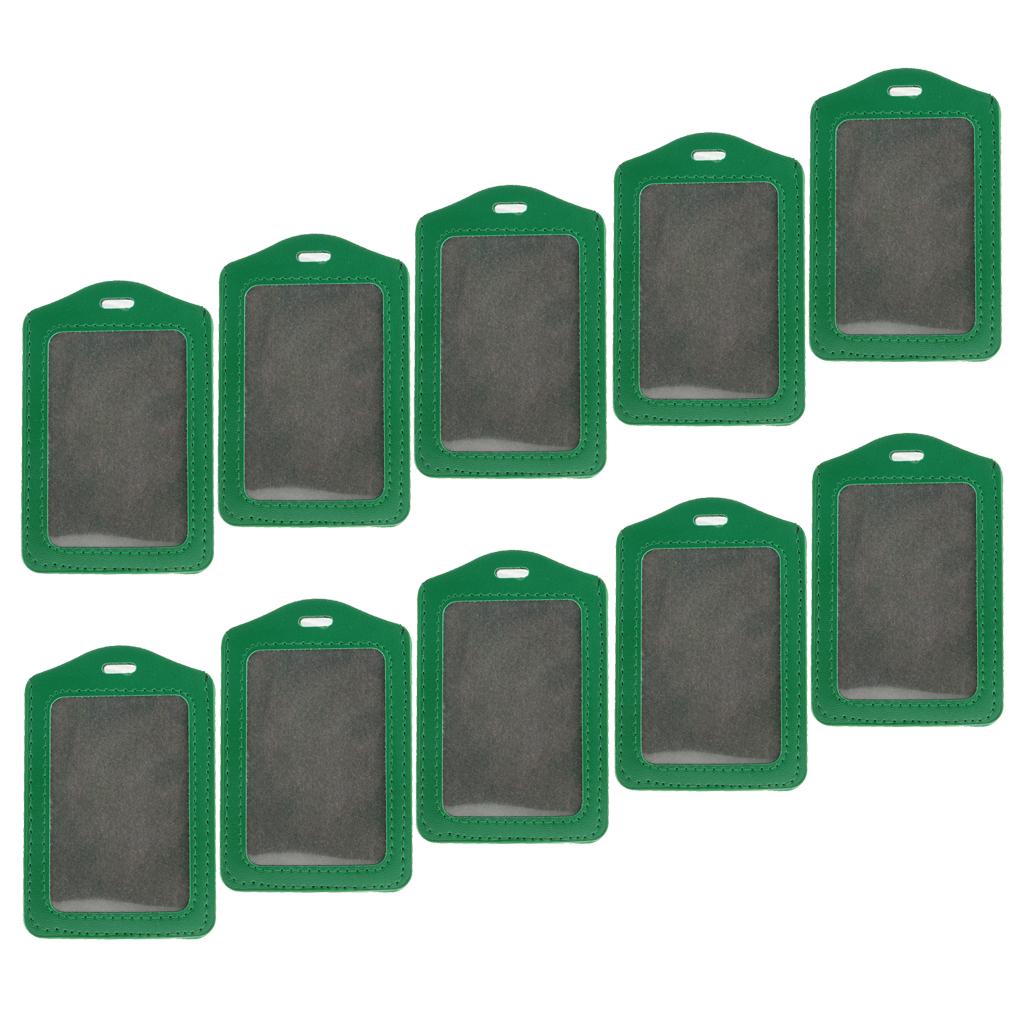 10Pcs PU Leather Business ID Badge Card Holder Card Case, Vertical Green