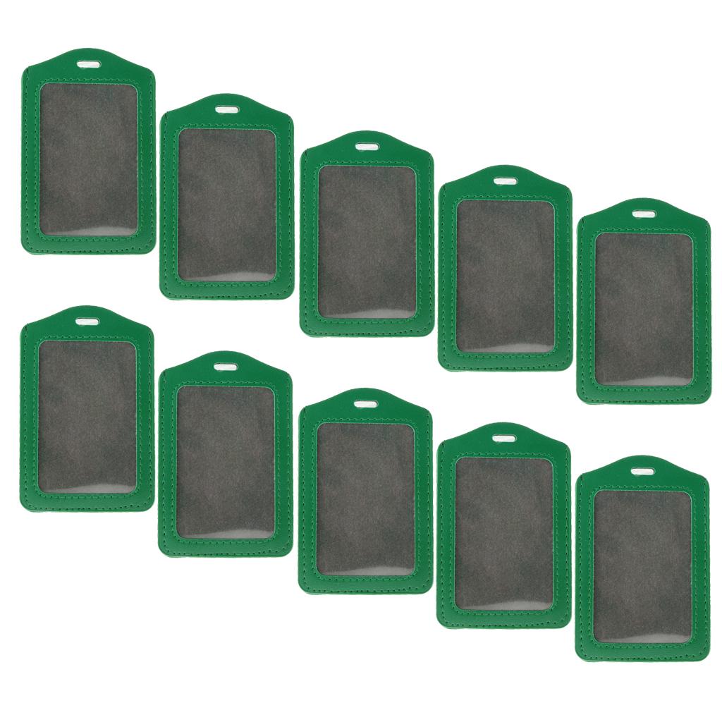 10Pcs PU Leather Business ID Badge Card Holder Card Case, Vertical Green