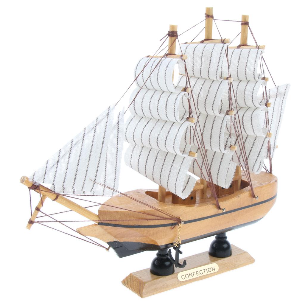 Mediterranean Style Handmade Wooden Sailboat Model Decor Boat Gifts 18cm