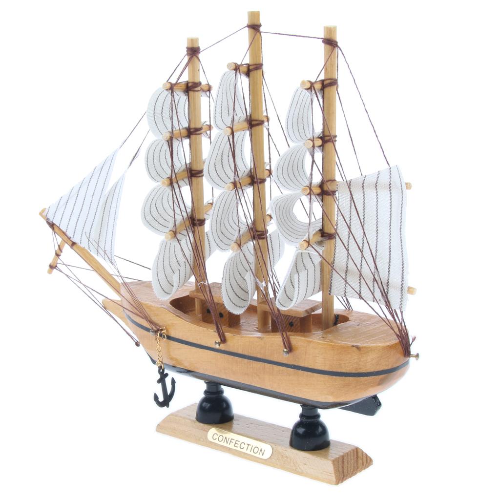 Mediterranean Style Handmade Wooden Sailboat Model Decor Boat Gifts 18cm