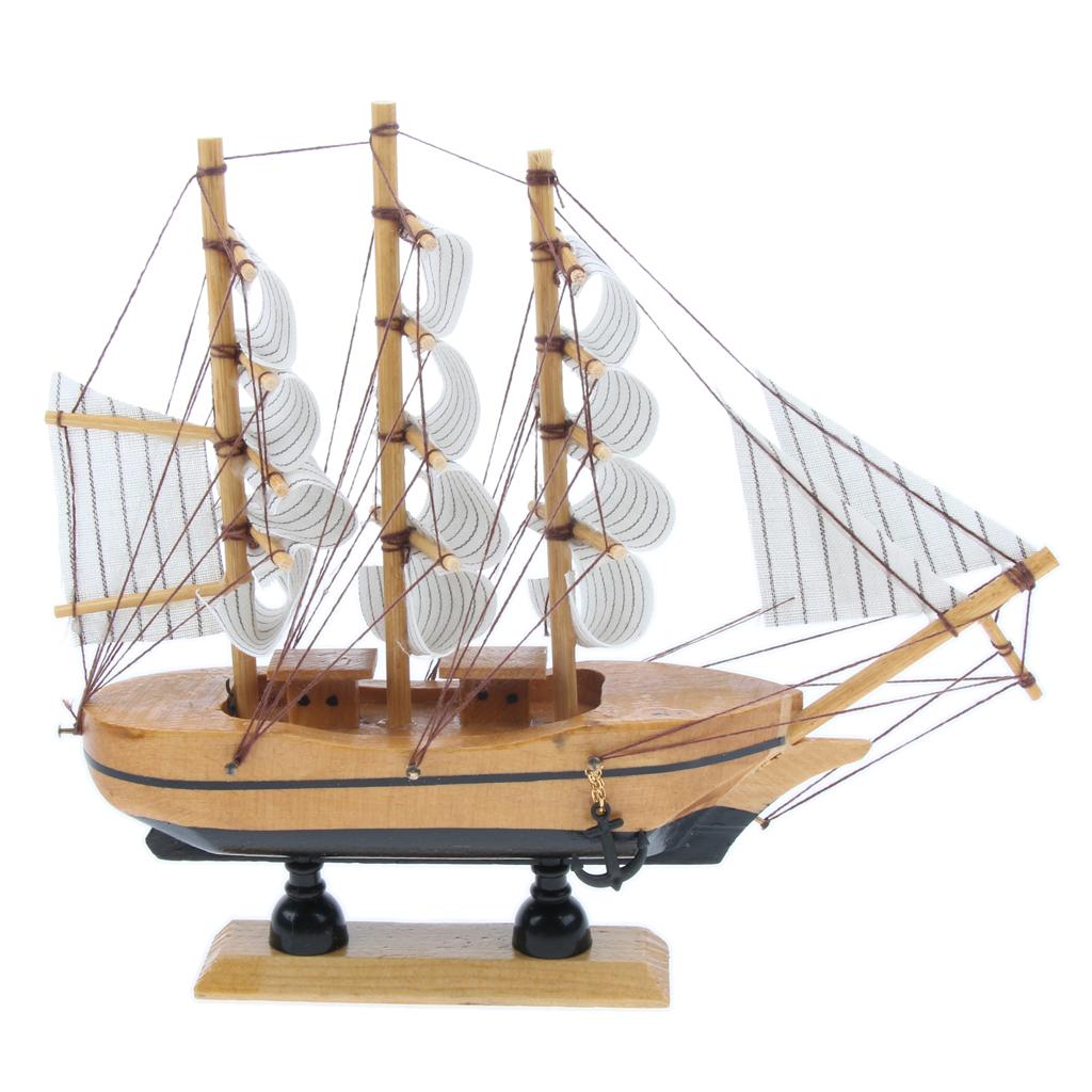 Mediterranean Style Handmade Wooden Sailboat Model Decor Boat Gifts 18cm