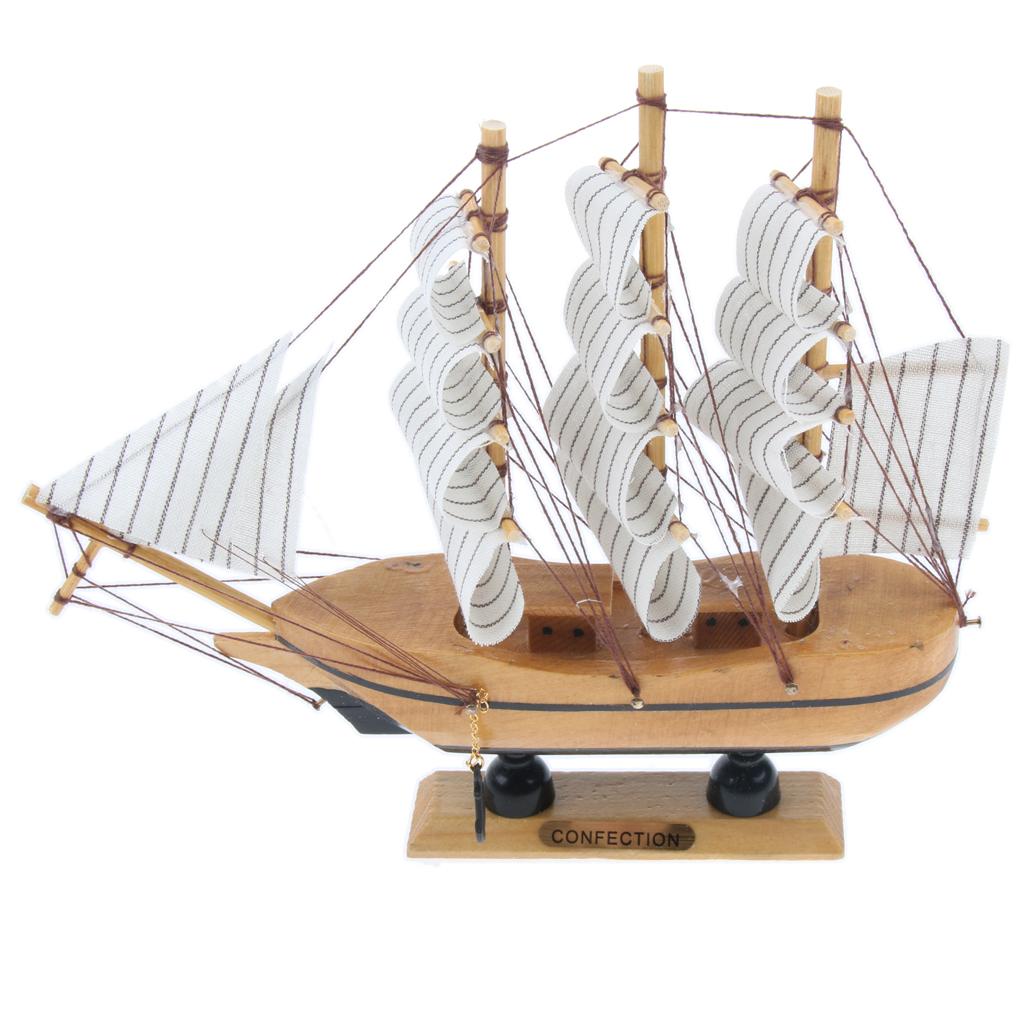 Mediterranean Style Handmade Wooden Sailboat Model Decor Boat Gifts 18cm