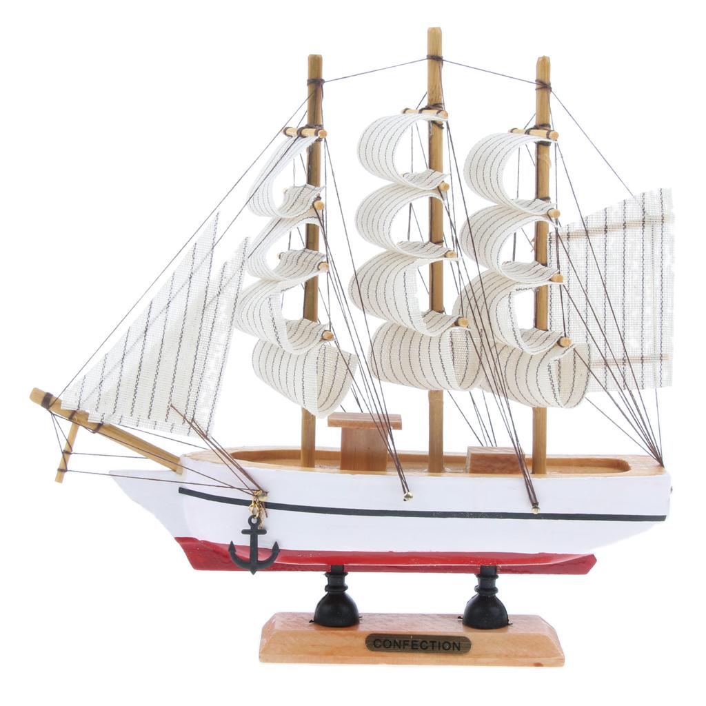 Mediterranean Style Handmade Wooden Sailboat Model Decor Boat Gifts 21cm