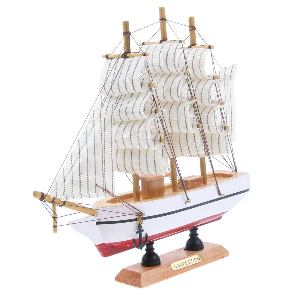 Mediterranean Style Handmade Wooden Sailboat Model Decor Boat Gifts 21cm