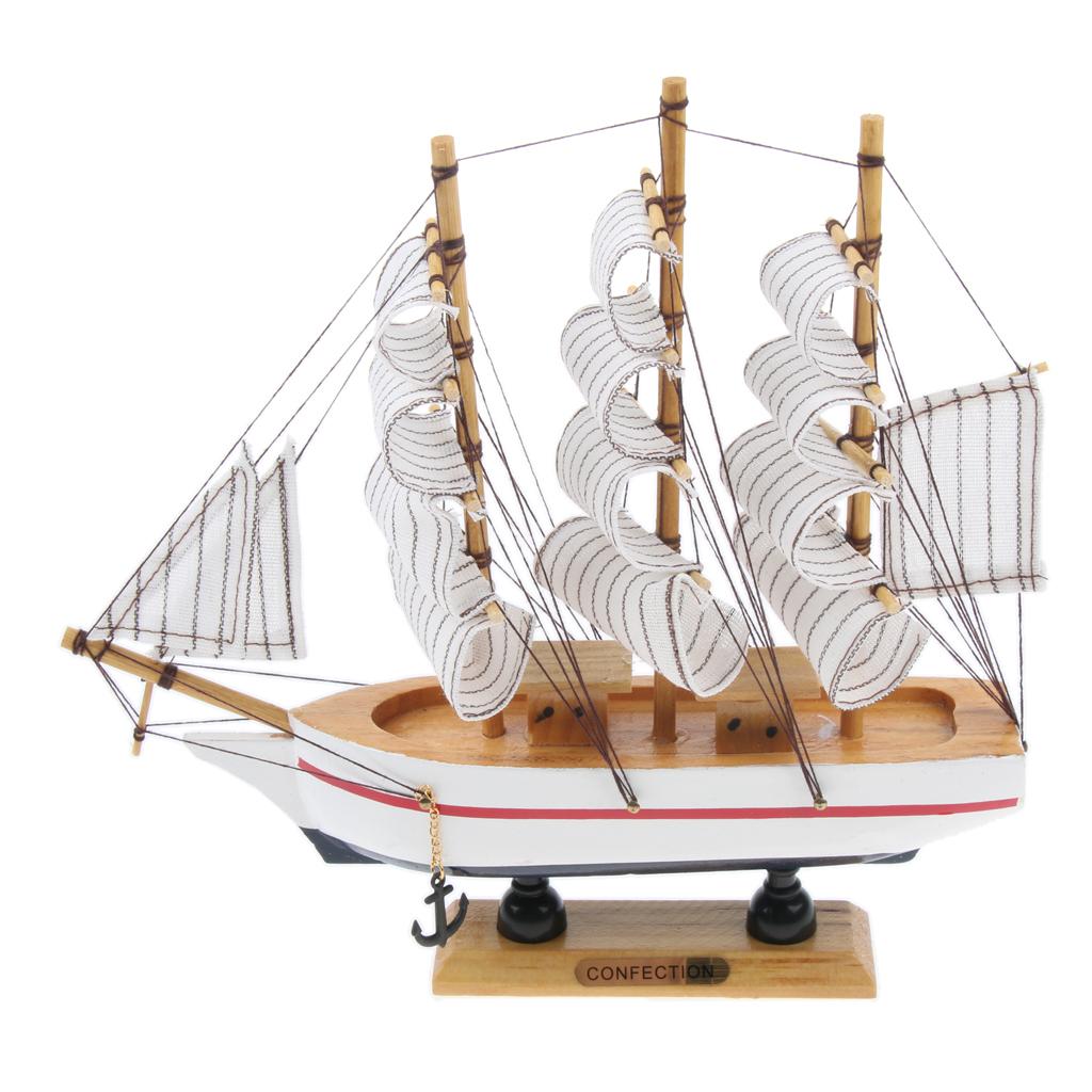 Mediterranean Style Handmade Wooden Sailboat Model Decor Boat Gifts 21cm