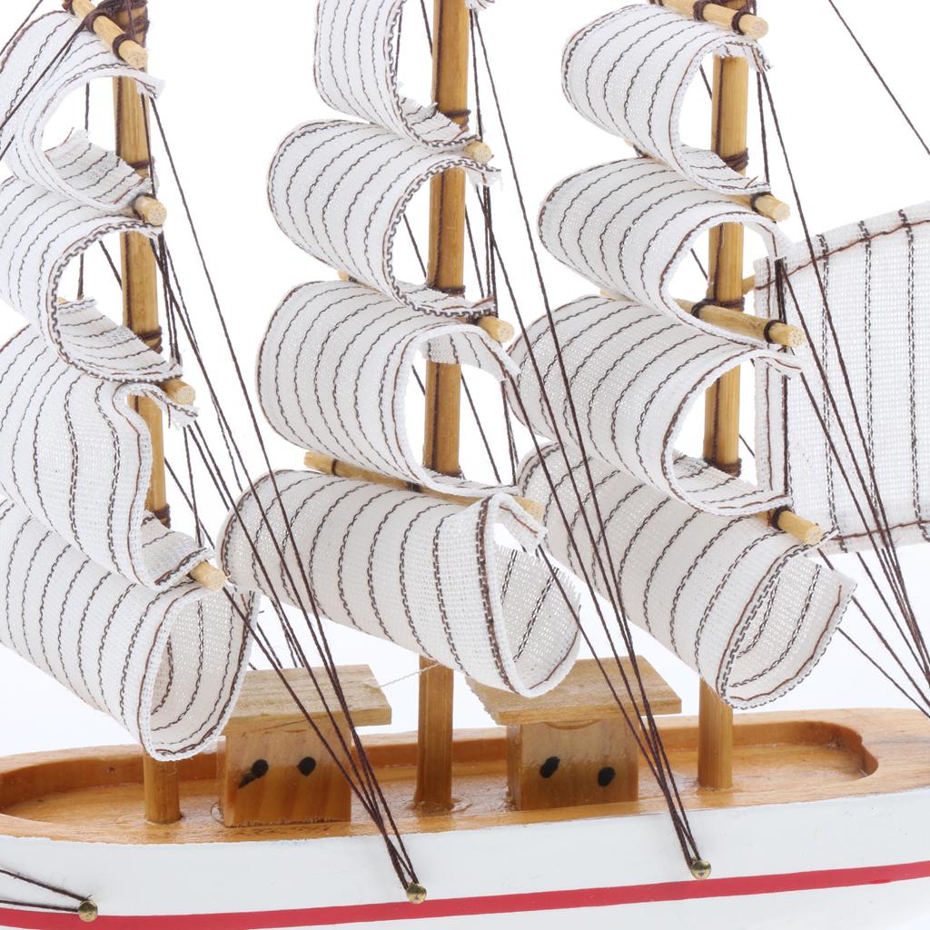 Mediterranean Style Handmade Wooden Sailboat Model Decor Boat Gifts 21cm