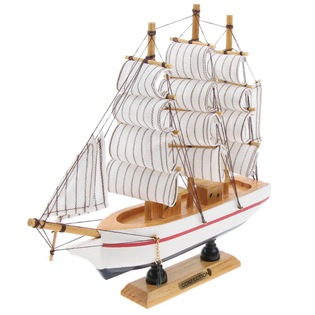 Mediterranean Style Handmade Wooden Sailboat Model Decor Boat Gifts 21cm