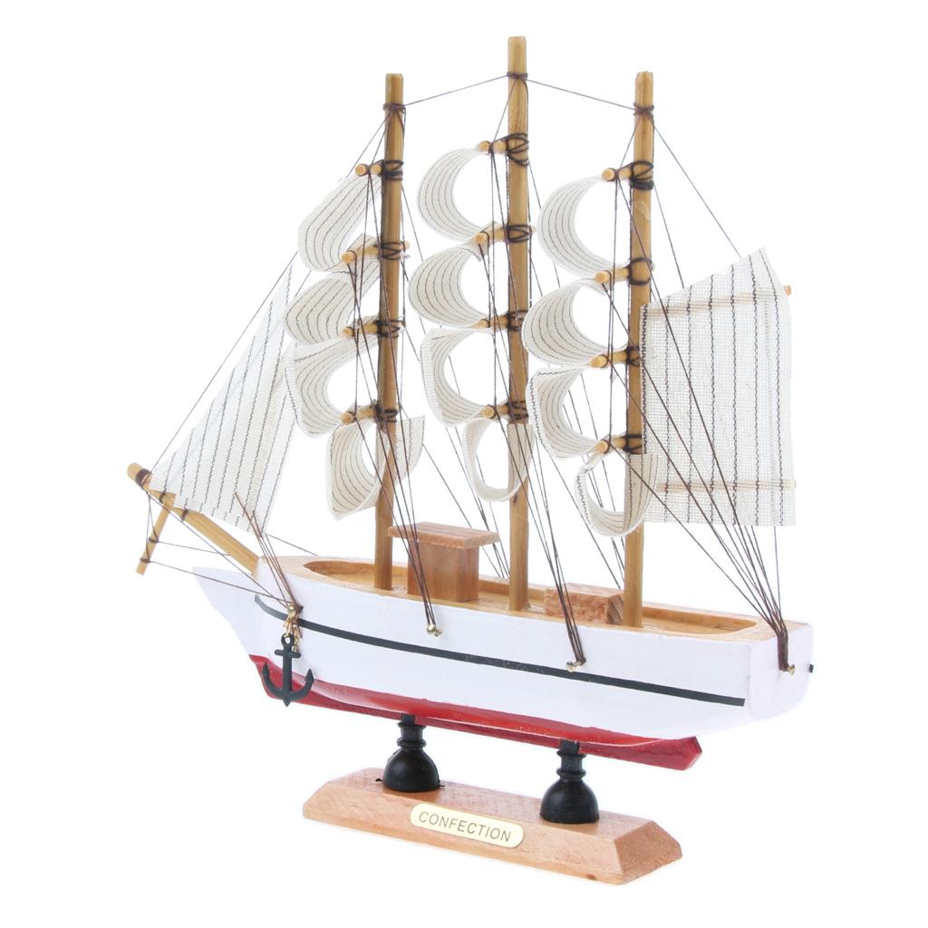 Mediterranean Style Handmade Wooden Sailboat Model Decor Boat Gifts 21cm