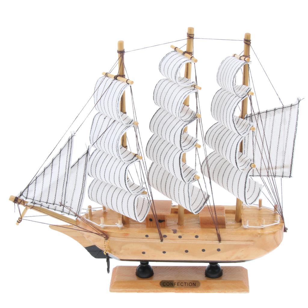 Mediterranean Style Handmade Wooden Sailboat Model Decor Boat Gifts 23cm