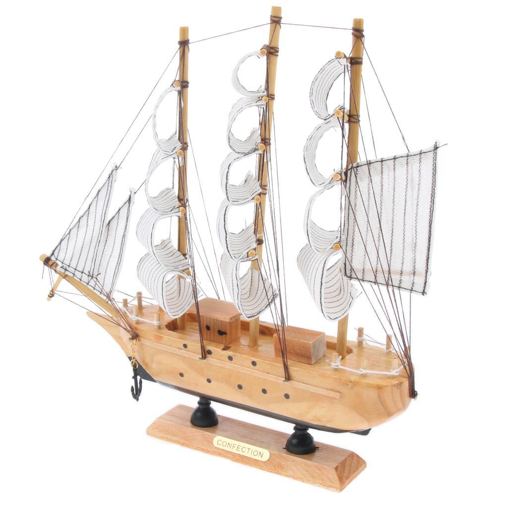 Mediterranean Style Handmade Wooden Sailboat Model Decor Boat Gifts 23cm