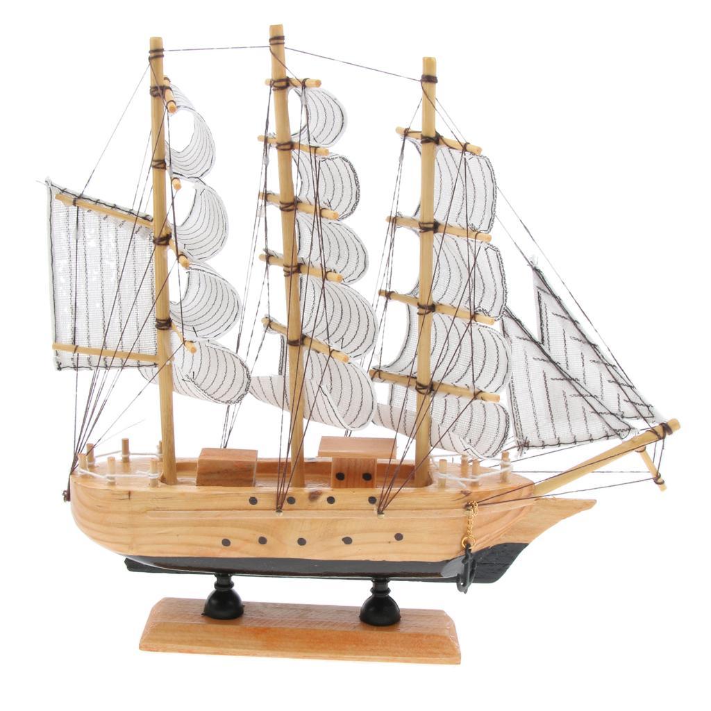 Mediterranean Style Handmade Wooden Sailboat Model Decor Boat Gifts 23cm