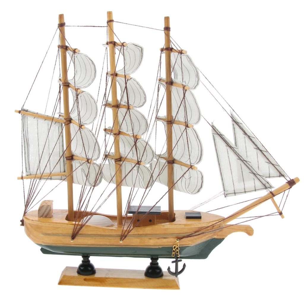 Mediterranean Style Handmade Wooden Sailboat Model Decor Boat Gifts 30cm