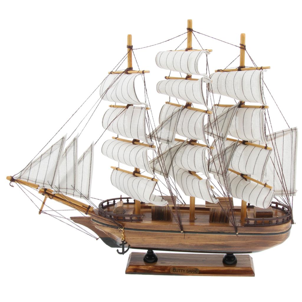 Mediterranean Style Handmade Wooden Sailboat Model Decor Boat Gifts 35cm