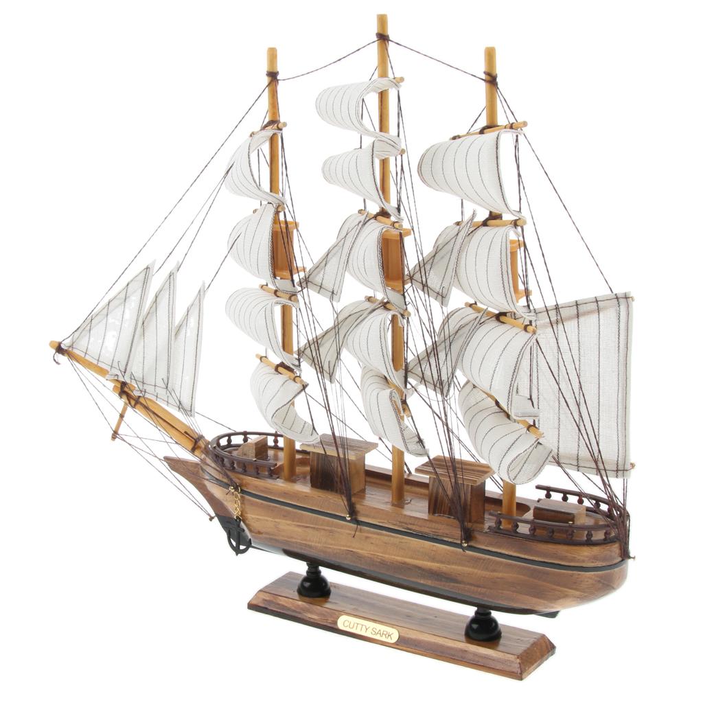 Mediterranean Style Handmade Wooden Sailboat Model Decor Boat Gifts 35cm